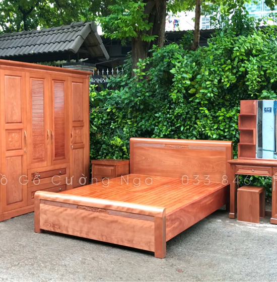 Giường gỗ xoan đào vạt phản - chỉ hoa 