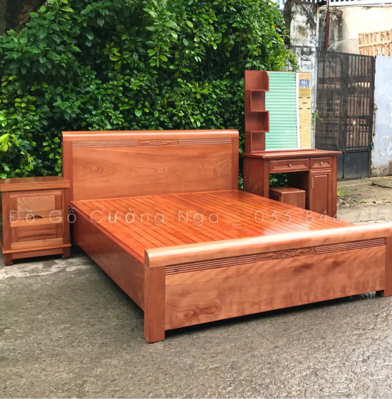 Giường gỗ xoan đào vạt phản - chỉ hoa 