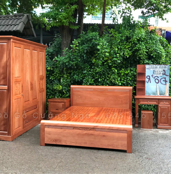 Tủ quần áo gỗ xoan đào 4 cánh 2m - mẫu hoa thị 