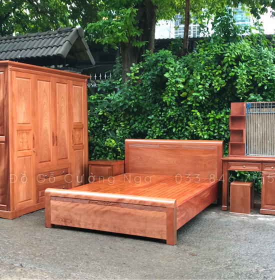 Tủ quần áo gỗ xoan đào 4 cánh 2m - mẫu hoa thị 