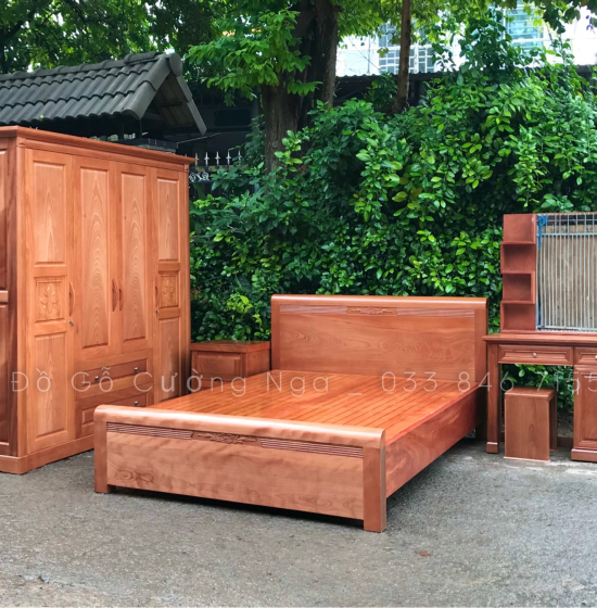 Tủ quần áo gỗ xoan đào 4 cánh 2m - mẫu hoa thị 