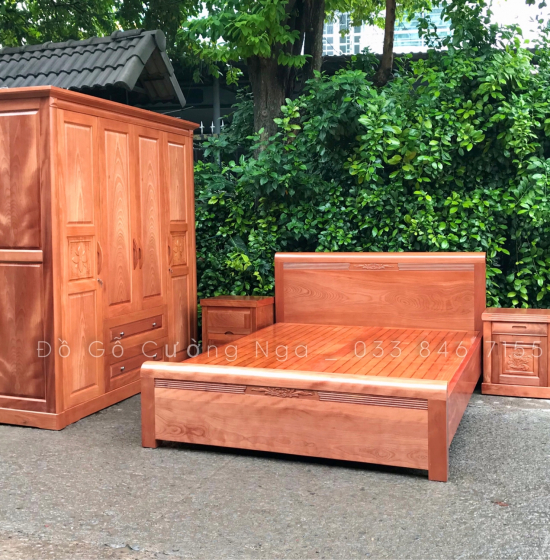 Tủ quần áo gỗ xoan đào 4 cánh 2m - mẫu hoa thị 