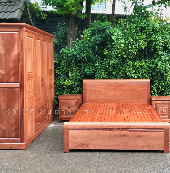 Tủ quần áo gỗ xoan đào 4 cánh 2m - mẫu hoa thị 