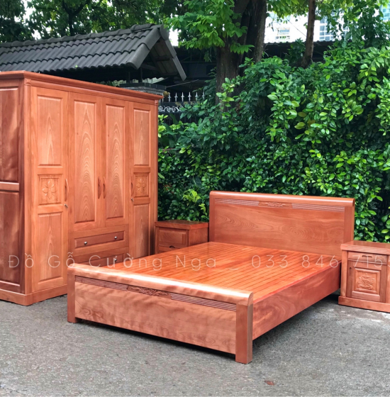 Tủ quần áo gỗ xoan đào 4 cánh 2m - mẫu hoa thị 