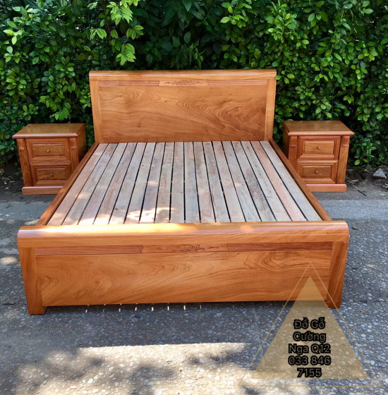 Giường gỗ gõ đỏ vạt lan - mẫu chỉ hoa 