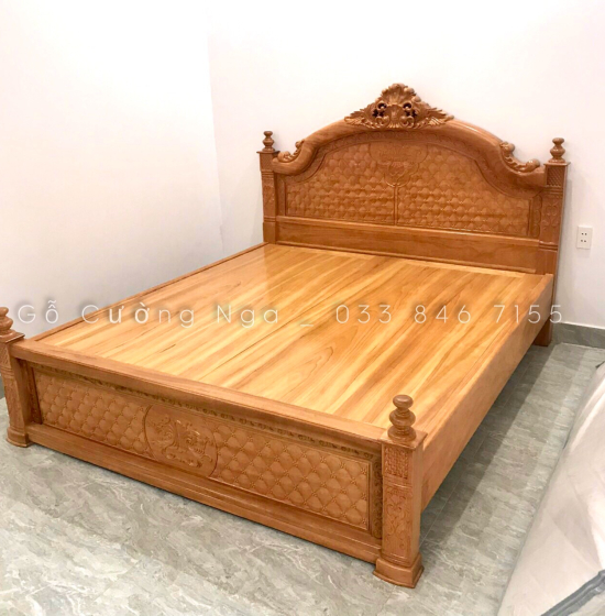 Giường gỗ gõ đỏ cao cấp mẫu gấm