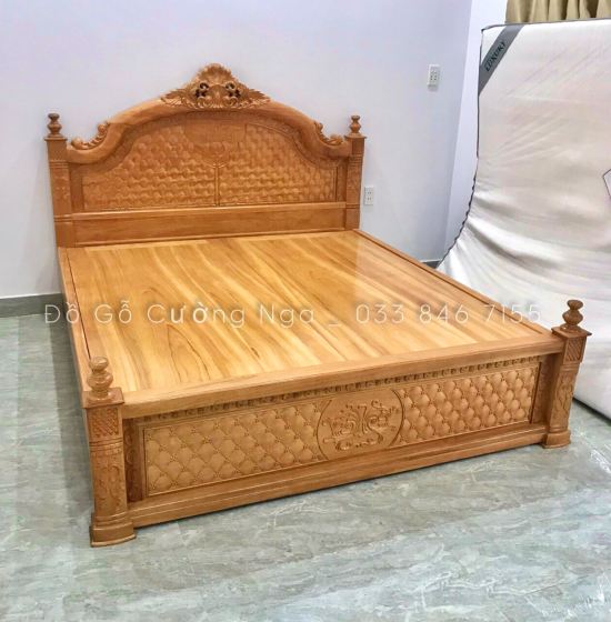 Giường gỗ gõ đỏ cao cấp mẫu gấm