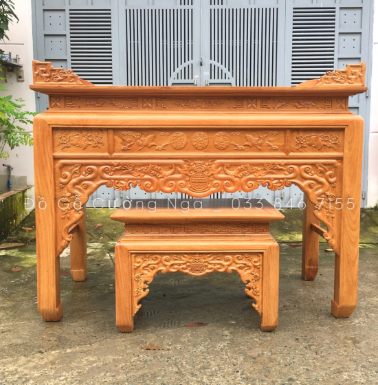 Bàn Thờ Gia Tiên Gỗ Gõ Đỏ 1m97 Như Ý BT 1.08