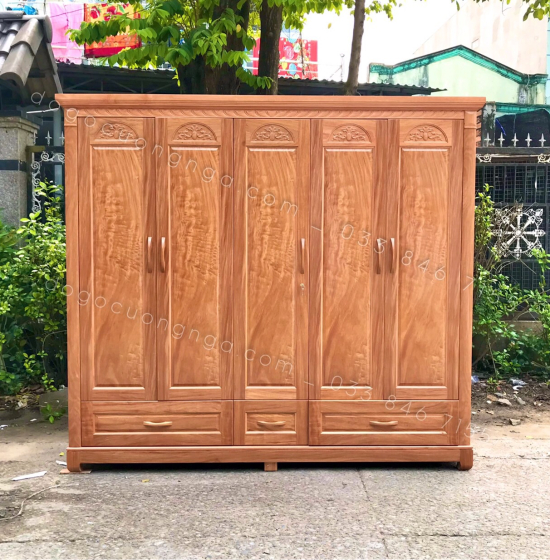 Tủ áo gỗ đinh hương 5 cánh - mẫu đai hoa cao cấp