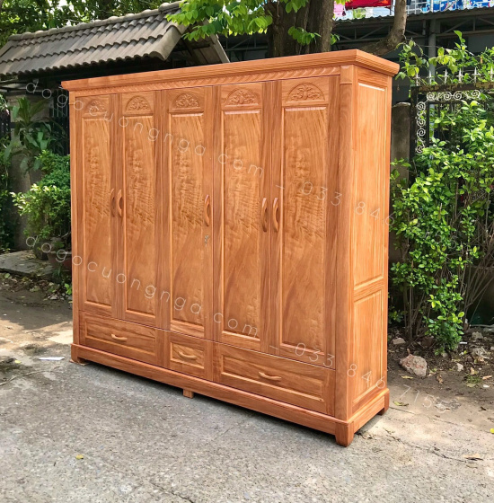 Tủ áo gỗ đinh hương 5 cánh - mẫu đai hoa cao cấp