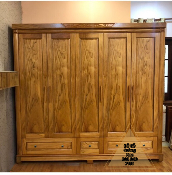 Tủ quần áo gỗ gõ đỏ 5 cánh 2m3