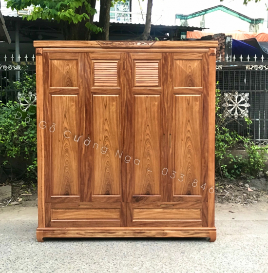 Tủ áo gỗ hương xám - 4 cánh mẫu chóp 