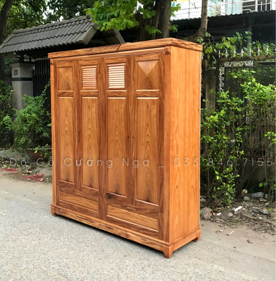 Tủ áo gỗ hương xám - 4 cánh mẫu chóp 