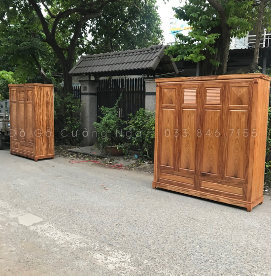 Tủ áo gỗ hương xám - 4 cánh mẫu chóp 