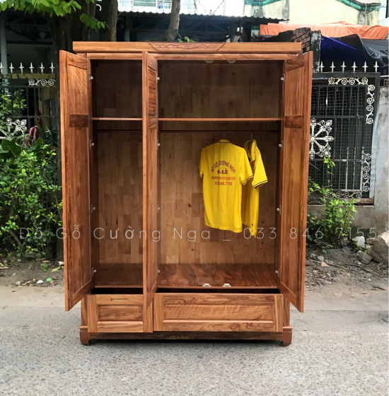 Tủ áo gỗ hương xám 3 cánh - 1m6 mẫu chóp 