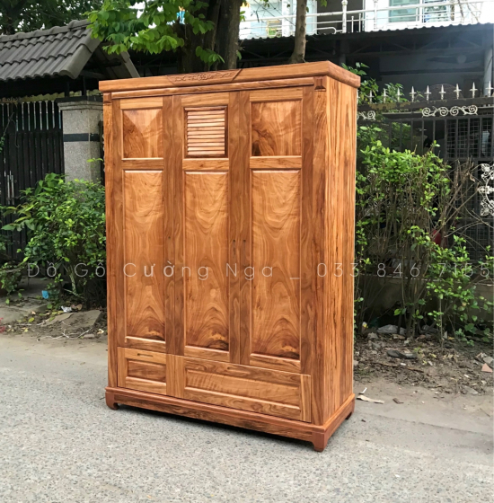 Tủ áo gỗ hương xám 3 cánh - 1m6 mẫu chóp 