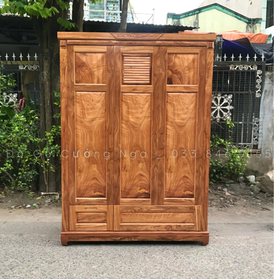 Tủ áo gỗ hương xám 3 cánh - 1m6 mẫu chóp 