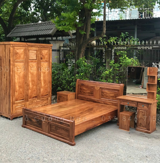 Combo nội thất phòng ngủ gỗ hương xám - mẫu hiện đại 
