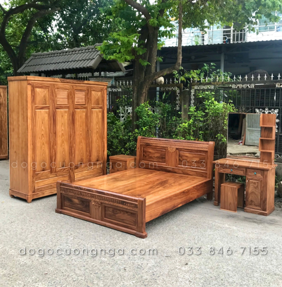 Combo phòng ngủ gỗ hương xám mẫu quạt