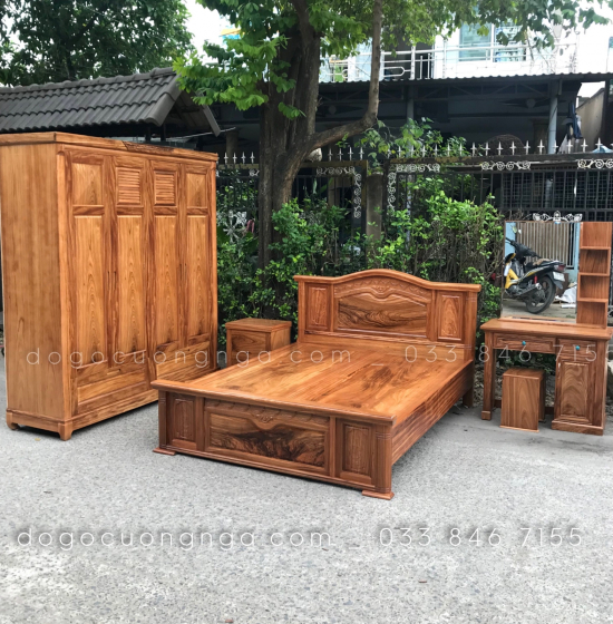 Bộ nội thất phòng ngủ gỗ hương xám - mẫu nữ hoàng