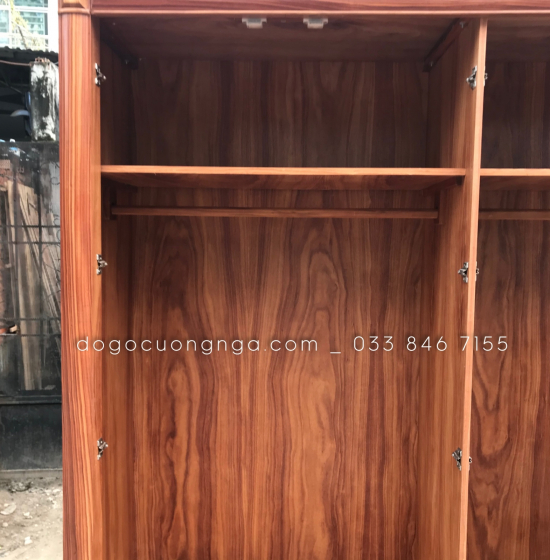 Tủ quần áo gỗ cẩm tự nhiên 3 cánh - 1m6 mẫu chóp hiện đại