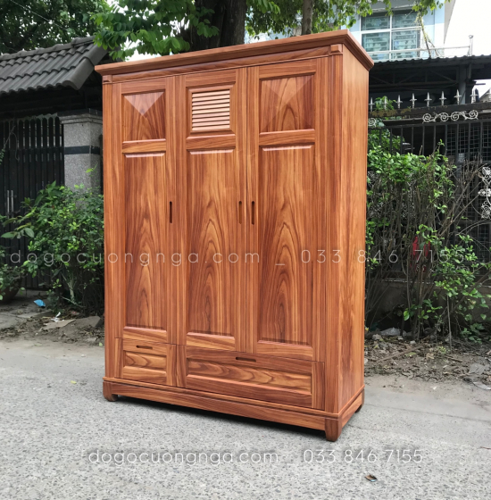 Tủ quần áo gỗ cẩm tự nhiên 3 cánh - 1m6 mẫu chóp hiện đại