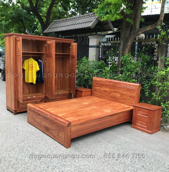 Giường gỗ cẩm vạt phản liền mẫu đơn giản 