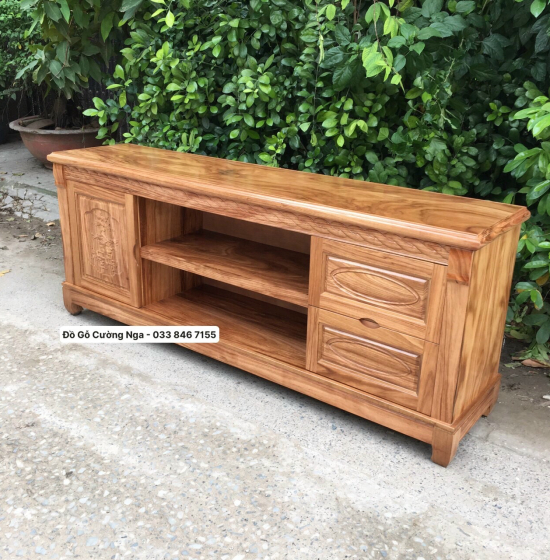 Kệ Tivi Gỗ Hương Xám 1m2 - 1m4 Mẫu Quẩy KG 019