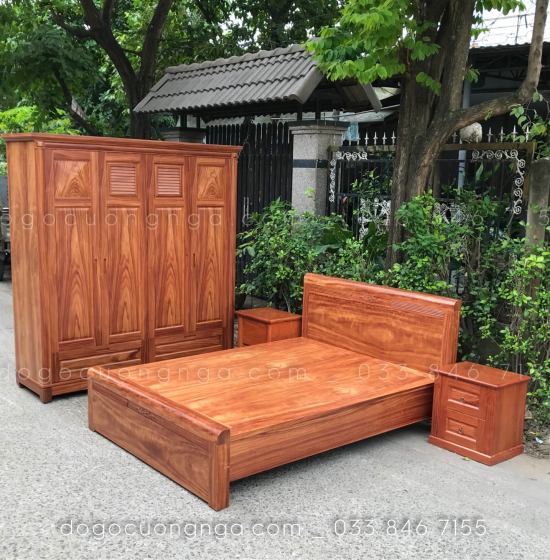 Giường gỗ cẩm vạt phản liền mẫu đơn giản 
