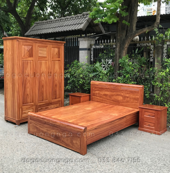 Combo nội thất phòng ngủ gỗ cẩm tự nhiên - mẫu hiện đại 