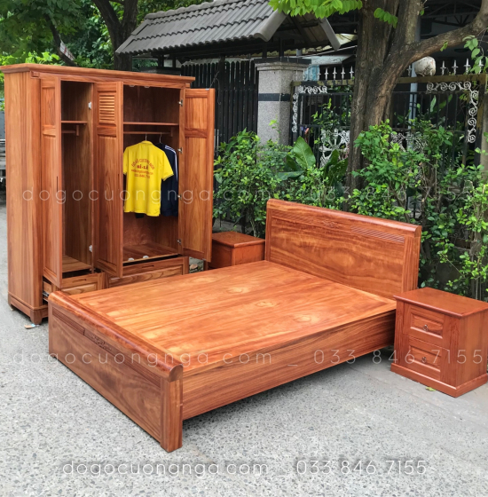 Combo nội thất phòng ngủ gỗ cẩm tự nhiên - mẫu hiện đại 