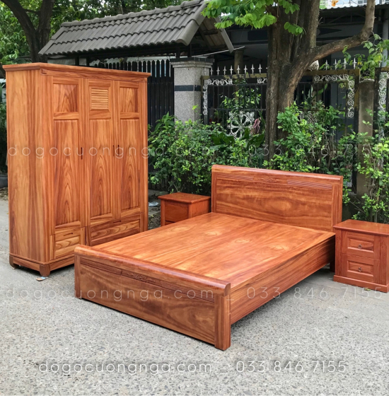 Giường gỗ cẩm vạt phản liền mẫu đơn giản 