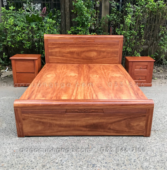 Giường gỗ cẩm vạt phản liền mẫu đơn giản 