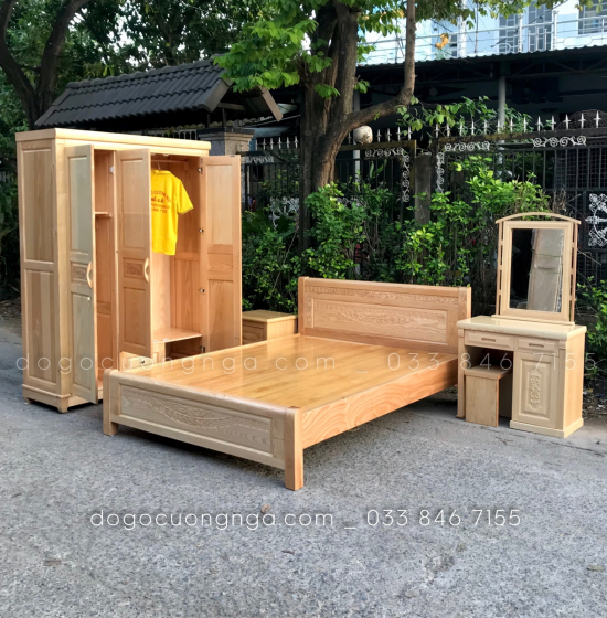 Combo phòng ngủ gỗ sồi nga tự nhiên - mẫu mã mới nhất 