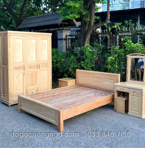 Tủ áo gỗ sồi - 3 cánh mẫu đồng tiền - hiện đại