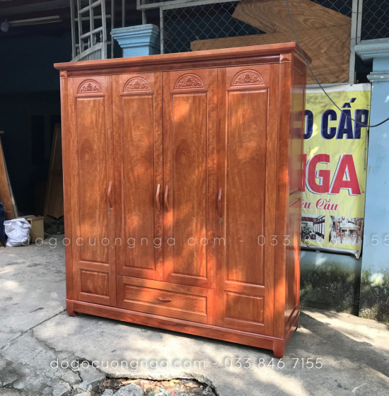 Tủ quần áo gỗ xoan đào 4 cánh  2m - mẫu vòm