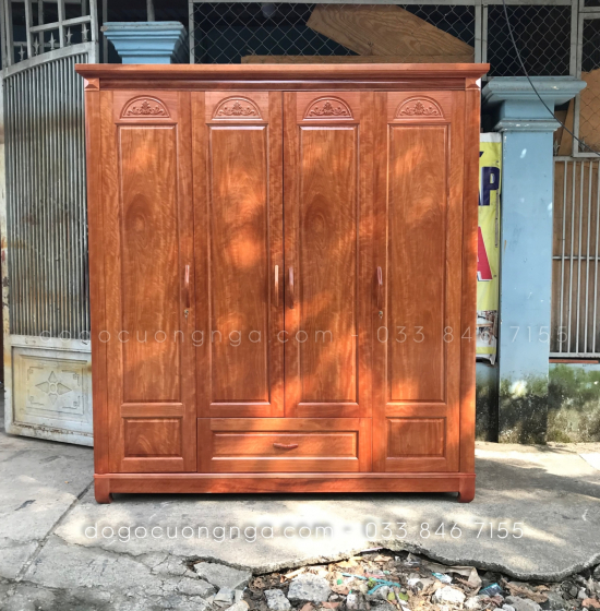 Tủ quần áo gỗ xoan đào 4 cánh  2m - mẫu vòm