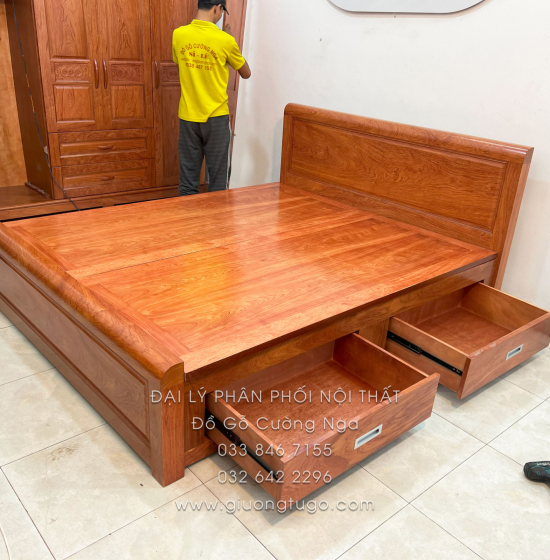 Combo Phòng Ngủ Gỗ Hương Đá 3 Chi Tiết Tối Giản Đẹp Mắt