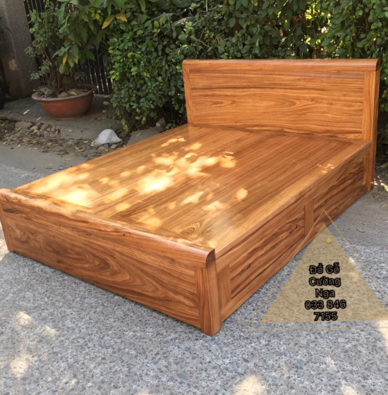 Giường gỗ hương xám 2 ngăn kéo  hiện đại 