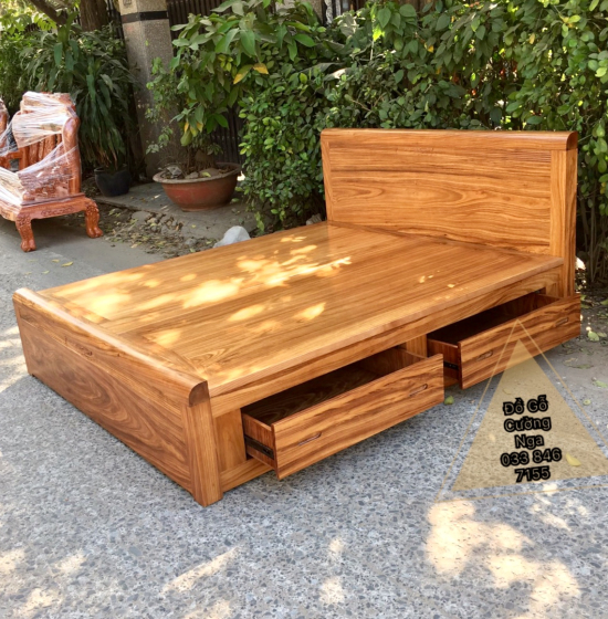Giường gỗ hương xám 2 ngăn kéo  hiện đại 