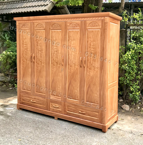Tủ áo gỗ đinh hương 5 cánh - mẫu đai hoa cao cấp