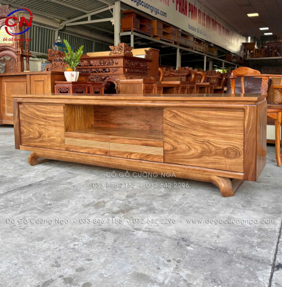 Kệ Tivi Gỗ Hương Xám Chân Xoắn Hiện Đại 