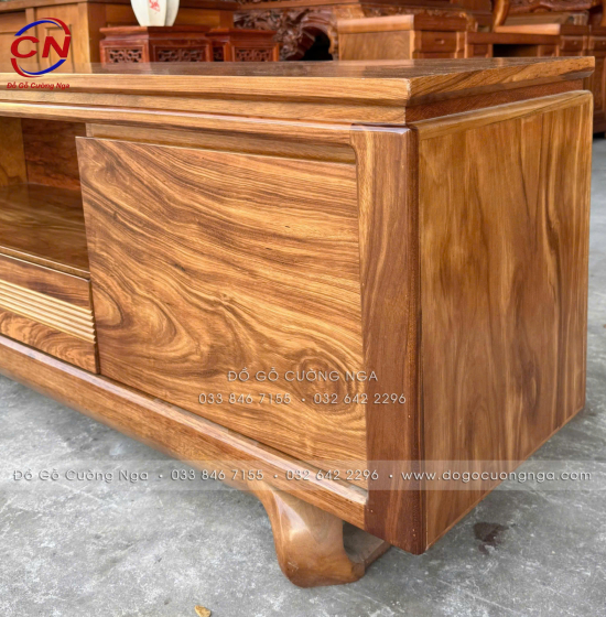 Kệ Tivi Gỗ Hương Xám Chân Xoắn Hiện Đại 