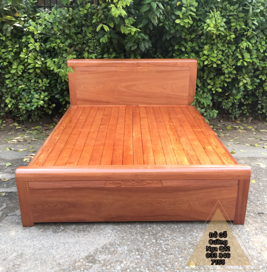 Giường gỗ xoan đào vạt phản - chỉ hoa 