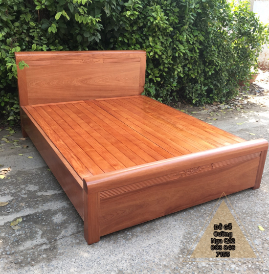 Giường gỗ xoan đào vạt phản - chỉ hoa 