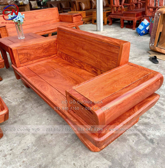 Sofa Gỗ Hương Đá 2 Văng Cao Cấp Kèm Nệm Vế Trái 