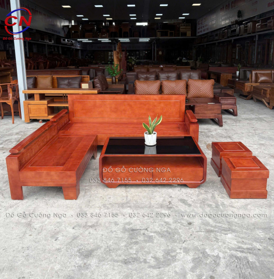 Sofa Phòng Khách Gỗ Sồi Nga Bàn Boom Góc L 2mx1m8