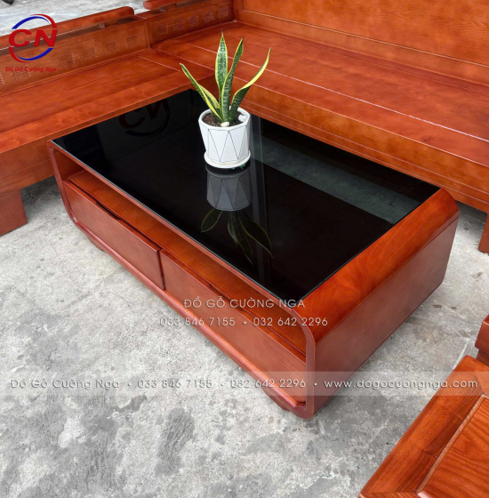Sofa Gỗ Sồi Góc L 2m x 1m8 Bàn Boom Đẹp Thiết Kế Tựa Liền 
