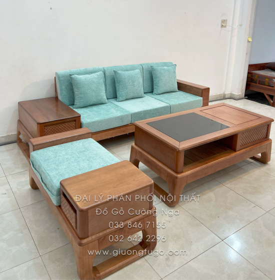 Sofa Gỗ Xoan Đào 1 Văng 3 Chi Tiết (Tặng Kính Bàn)