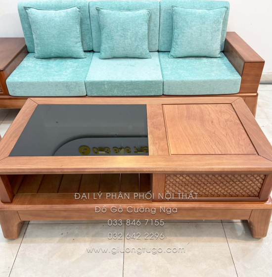 Sofa Gỗ Xoan Đào 1 Văng 3 Chi Tiết (Tặng Kính Bàn)